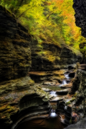 Watkins Glen waterfalls in New York during fall  A beautiful 1 75 mile long gorge with dozens of waterfalls  Photo has been given an effect to resemble a painting の写真素材