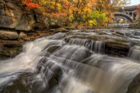 Berea Falls Ohio during peak fall colors. This cascading waterfall looks itの写真素材