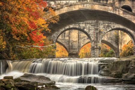 Berea Falls Ohio during peak fall colors.の写真素材