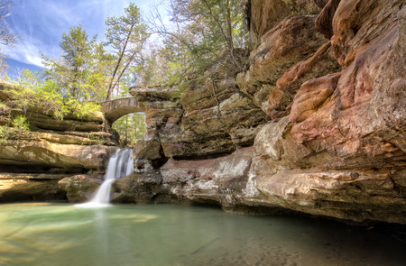 Upper Falls at Old Man's Cave in Hocking Hills Ohio. This is a very popular tourist attraction in Ohio.の写真素材