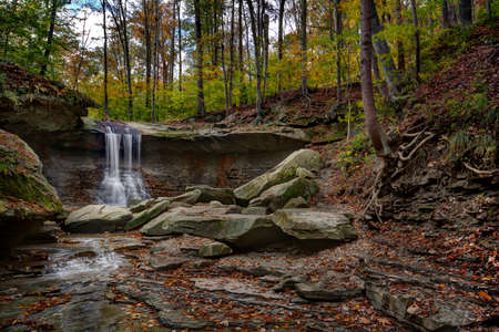 Beautiful autumn scene at Blue Hen Falls in the Cuyahoga Valley National Park near Cleveland Ohio.の写真素材