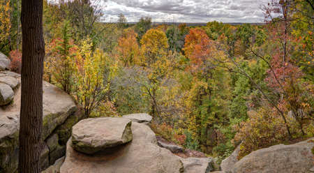 The autumn view from the ledges overlook Cuyahoga Valley National Park near Cleveland Ohio.の写真素材