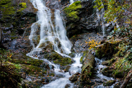 A portion of Mingo Falls. It's a scenic 150 foot waterfall not far from the Blue Ridge Parkway in Cherokee North Carolina.Seen here in autumn.の写真素材