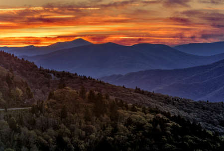 Sunrise from the Water Rock Knob overlook on the Blue Ridge Parkway. Found at mile post 451.2 this overlook provides an almost 360 view and is almost 6,000 feet in elevation.の写真素材