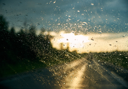 Raindrops on the car windowの写真素材