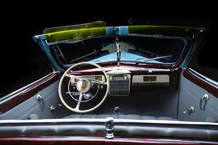 ÐÐÐ¡ 110 Ð Retro Soviet Car interior Adler Trumpf Junior brown luxury retro car Cabrio Limousine dark backgroundのeditorial素材