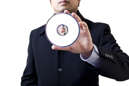 Businessman holding the message DVD