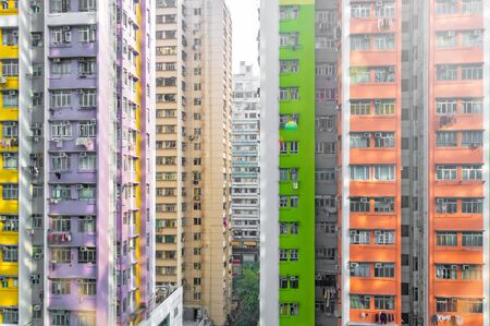 Vibrant and Colourful Dense Buildings in Kowloon, Hong Kongの写真素材