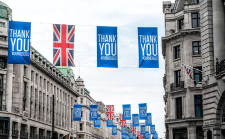 Public Banner with Thanks to British Medical Staff in response to Coronavirus in London, UKの写真素材