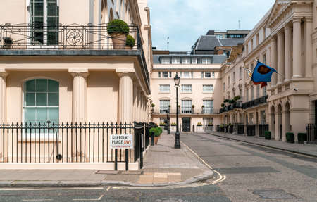 London - 08 August 2020 - View of Traditional British Street and Architecture in Suffolk Place in Central London, UKのeditorial素材