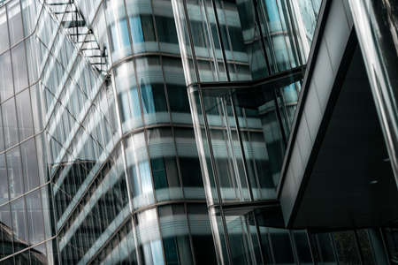 Abstract View of Modern Glass and Steel Architecture with Reflections in London, UKの写真素材