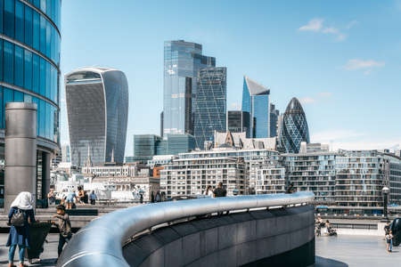 London - 18 July 2020 - View of London City Skyline with Modern Architecture from London Bridge Riverside during Covid 19 Pandemic, London UKのeditorial素材