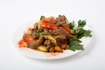 Asian beef salad with pepper and cucumberの写真素材