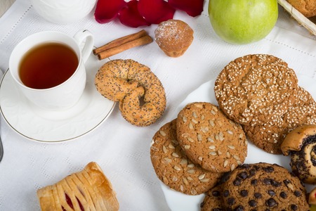 Different sorts of cookies and bakery for tea setの写真素材