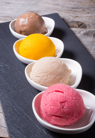 Different flavours of sorbetto balls ice creamの写真素材