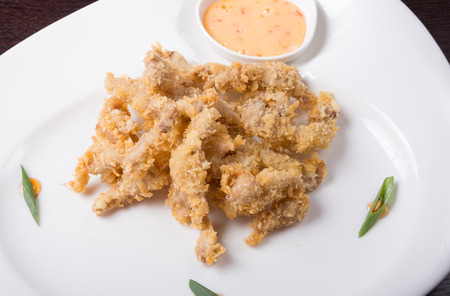 Traditional chinese pork fried in tempura with sauceの写真素材