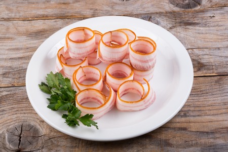 Traditional Ukrainian sort of smoked bacon with mustardの写真素材