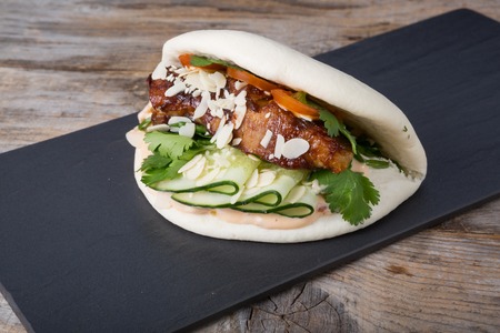 Chinese steamed bread stuffed with meat and vegetablesの写真素材