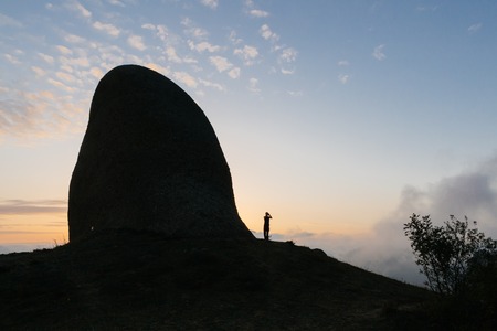 Sunset in the Crimea peninsula foggy mountainsの写真素材