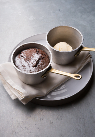 Brownie with ice cream served in a scoopsの写真素材