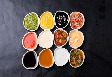 Different type of sauces served in bowls