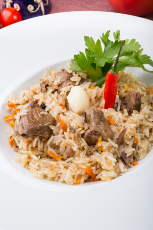 Traditional uzbek rice pilaf dishの写真素材