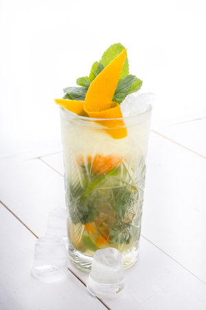 Alcohol cocktail on a white boardの写真素材