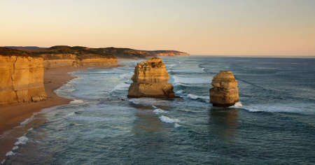Panoramic view of Gibson Steps, Great Ocean Road, Australiaの写真素材