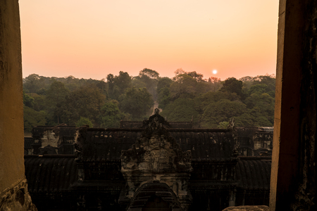 The sun is rising at Angkor Wat in Cambodiaの写真素材