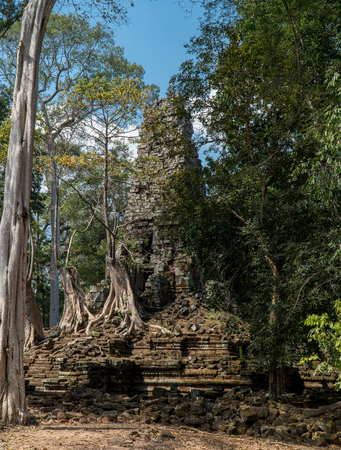 A stone temple at Angkor Wat in Cambodiaの写真素材