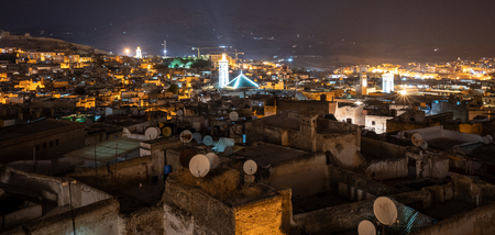 Nighttime over the medina in Fes, Moroccoの写真素材