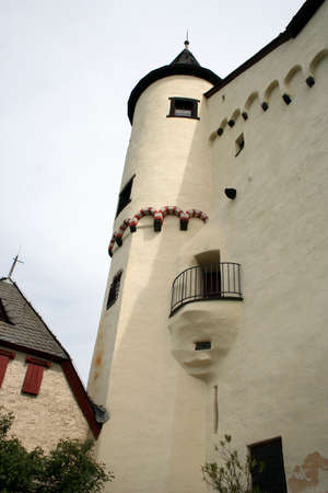 A white tower on a castleの写真素材