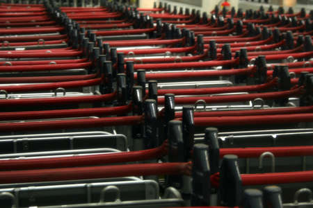 Carts to transport luggage at an airfieldの写真素材