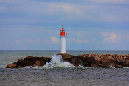 Lighthouse at intrance of Ventspils sea port の写真素材