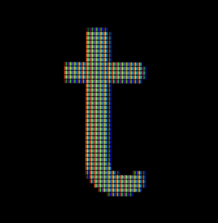 Close-up of a small letter t on a computer screenの写真素材