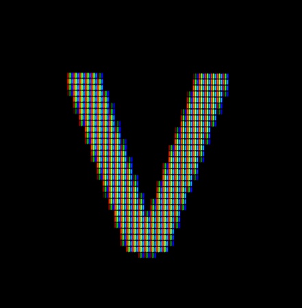 Close-up of a small letter v on a computer screenの写真素材