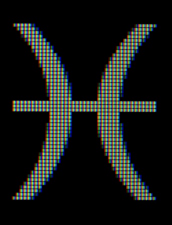 Close-up of the constellation symbol Pisces on a computer screenの写真素材