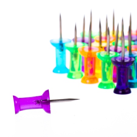 Set of colorful push pins isolated on a white backgroundの写真素材