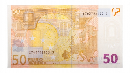 An isolated 50 euro banknote on a white backgroundのeditorial素材