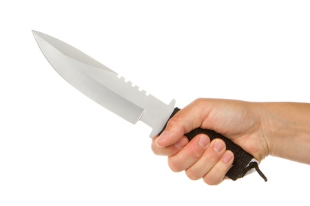 Woman with knife threatening, isolated on white