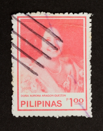 PHIPILINES - CIRCA 1980: Stamp printed in Philipines shows the head of Dona Aurora Aragon Quezon, circa 1980のeditorial素材