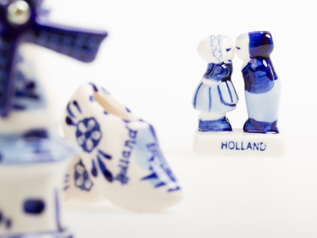 Typical dutch delft blue ceramic, isolated on whiteの写真素材