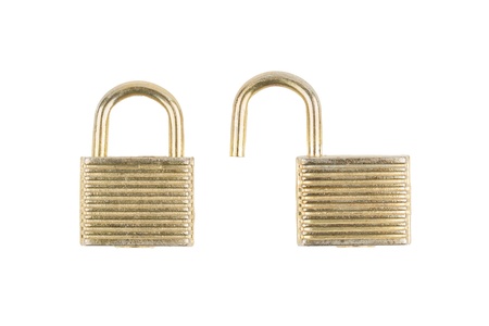 Opened en closed padlocks isolated on white