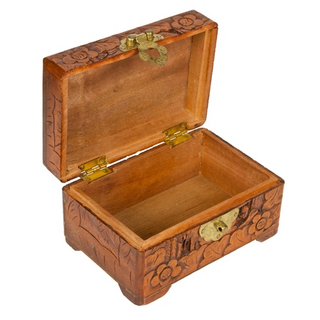 Old wooden chest made in Surinam, isolated on whiteの写真素材