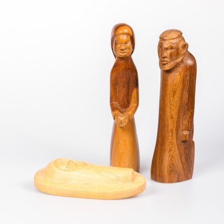 Scene of the Christmas crib, made of wood, isolatedの写真素材