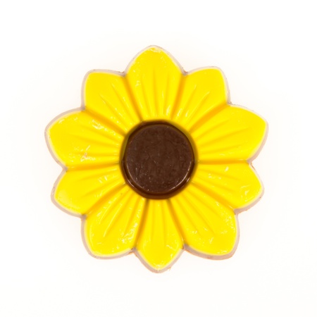 Yellow chocolate flower, isolated on a white backgroundの写真素材