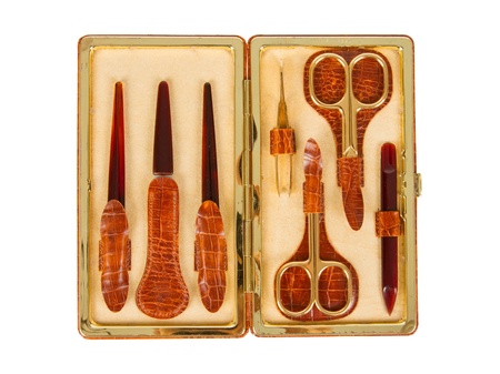 Manicure set - golden tools, isolated on whiteの写真素材