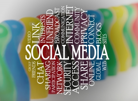 Word cloud social media with a social media backgroundの写真素材