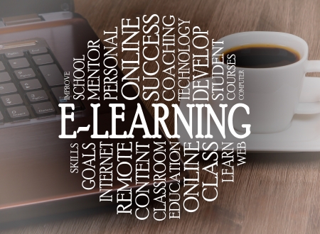Word cloud e-learning concept with a e-learning backgroundの写真素材