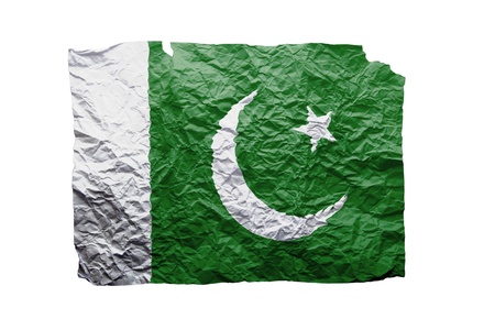 Close up of a curled paper on white background, print of the flag of Pakistanの写真素材